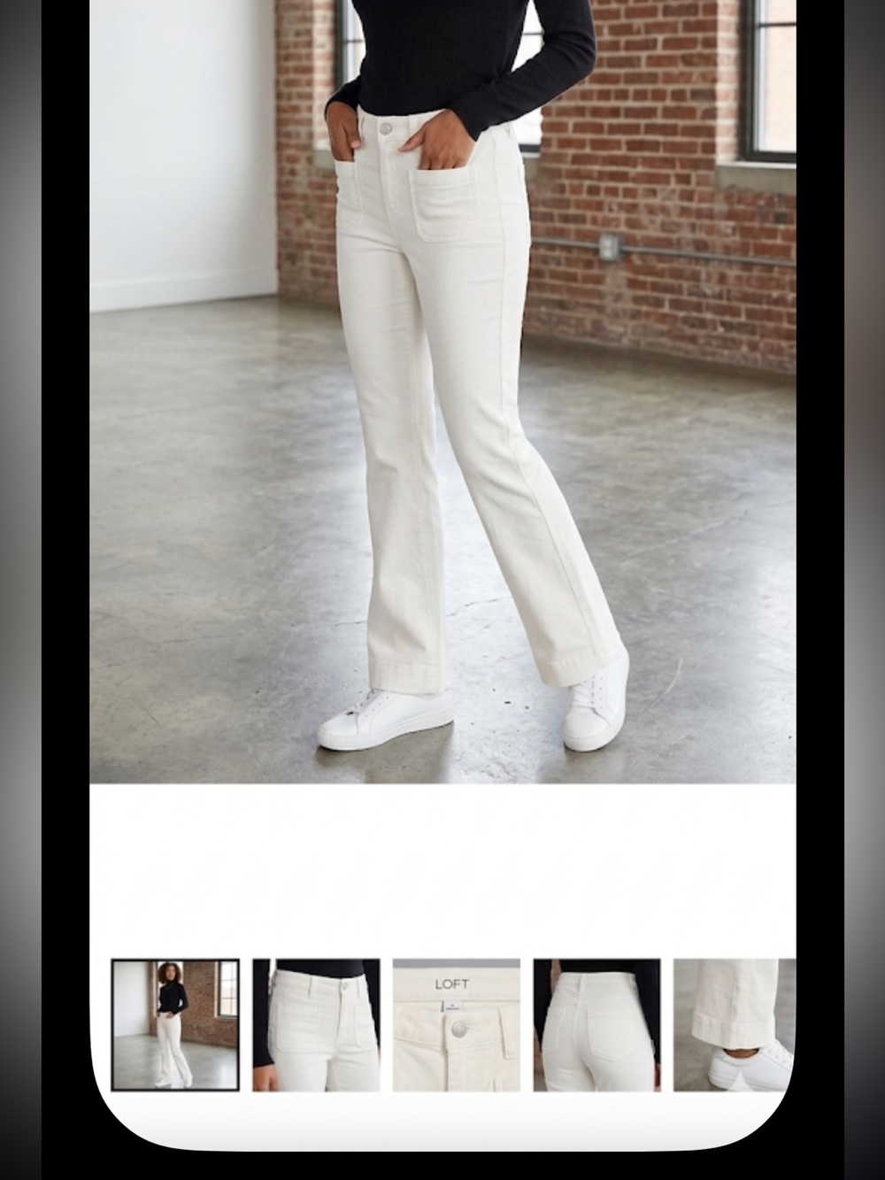 LOFT low rise  White flare Leg patch Pocket Jeans Size 26 / 2